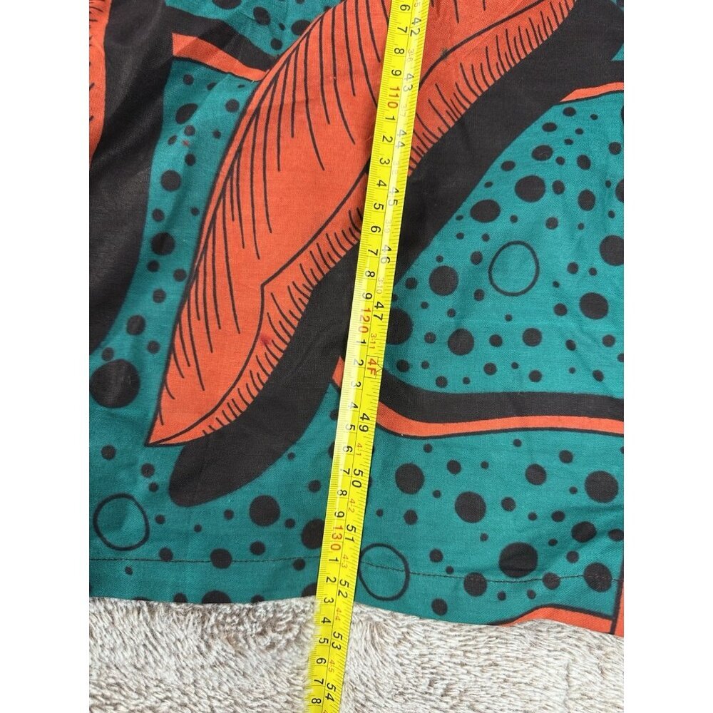 SIKA Ghana Handmade Cotton Maxi Dress Teal Orange Banana Leaf Print Size 4 - Picture 4 of 16
